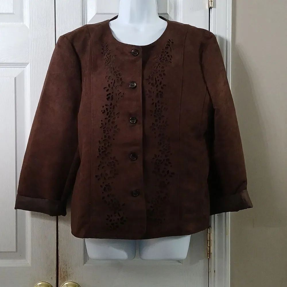 Decorated Originals vintage brown lazer cut button down blazer Sz XL NWOT